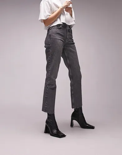Topshop cropped mid rise with raw hems straight jean in dark grey