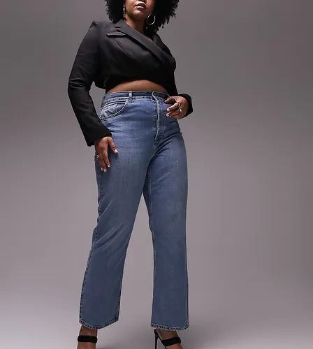 Topshop Curve straight Kort jeans in mid blue