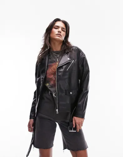 Topshop faux oversized biker jacket in black