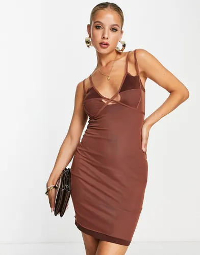 Topshop layered mesh cut out mini dress in brown