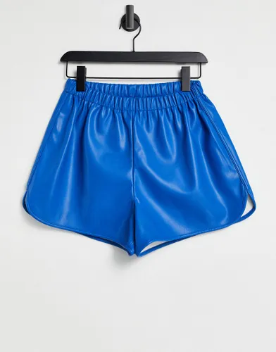 Topshop leather look runner short in blue