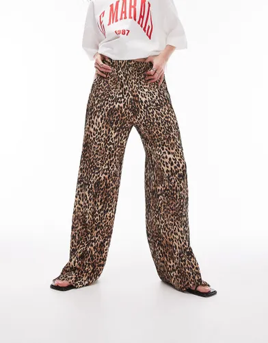 Topshop leopard print plisse trouser-Multi