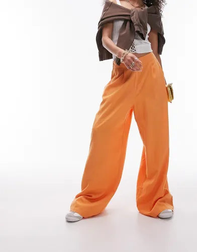 Topshop linen high waist super wide leg trouser in orange