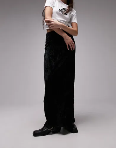 Topshop maxi skirt in velvet plisse in black