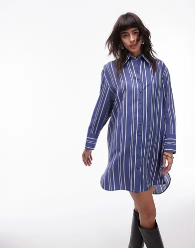 Topshop mini shirt dress with step hem in blue stripe-Multi