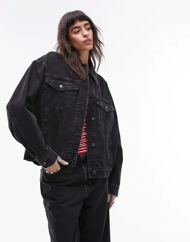 Topshop oversized denim jacket in washed black