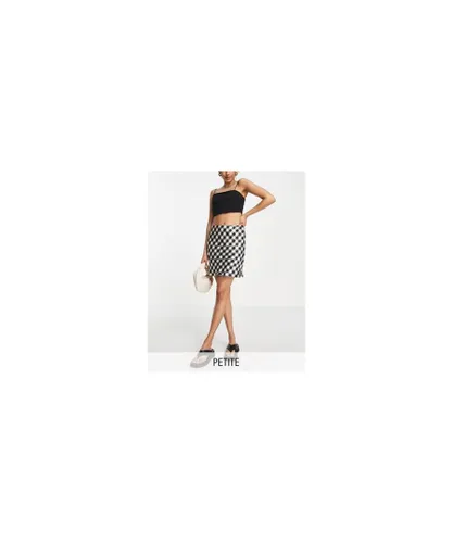Topshop Petite Womens gingham mini skirt in monochrome-Black - Black/White viscose