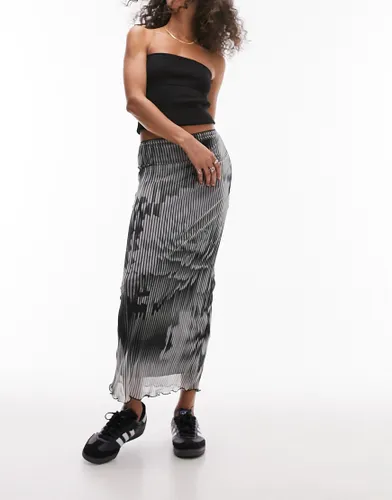 Topshop photographic split mesh midi skirt in mono-Multi