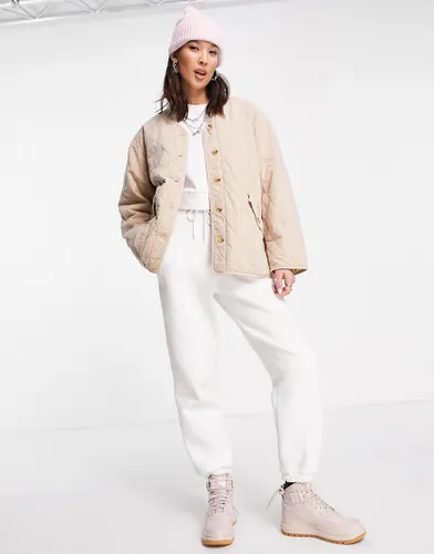Topshop quilted ovoid shirt jacket in stone-Neutral