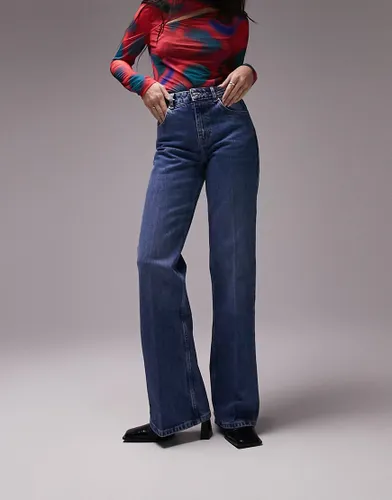 Topshop relaxed flare jeans in mid blue