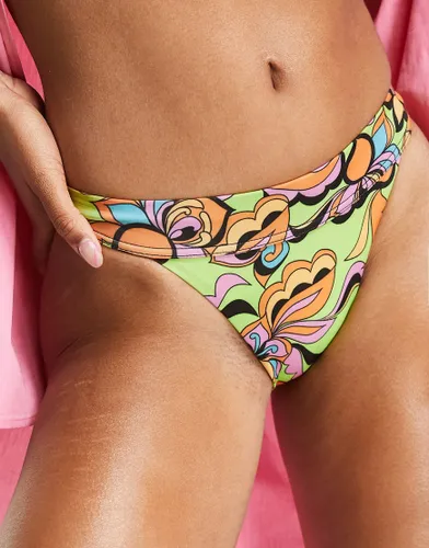 Topshop retro swirl print high leg bikini bottom in multi
