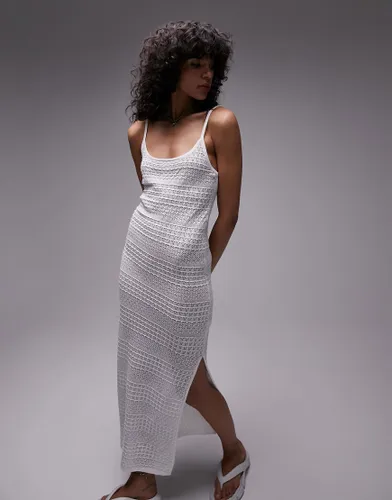 Topshop sheer knit strappy midi dress in white