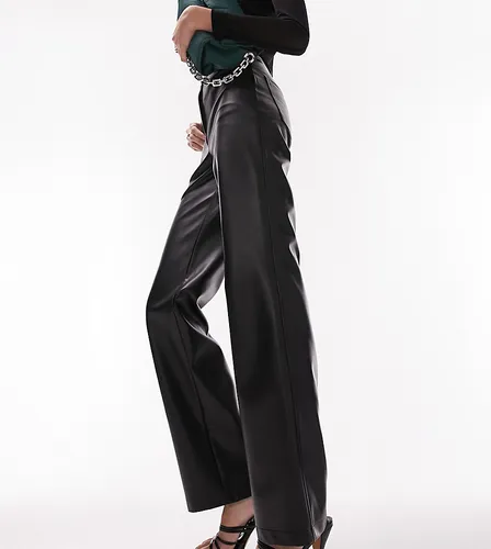 Topshop Tall faux leather straight leg trouser in black