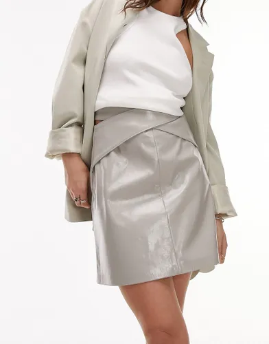 Topshop vinyl wrap mini skirt in grey