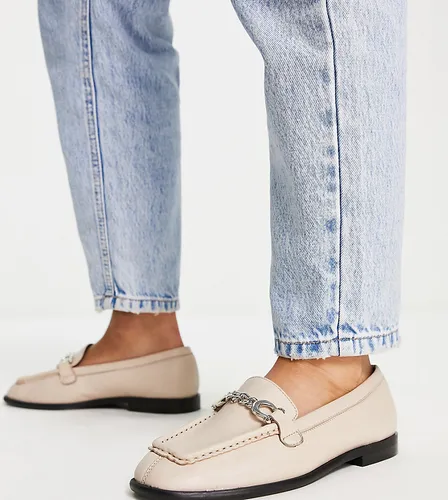Topshop Wide fit Lola leather loafer with chain detail in neutral