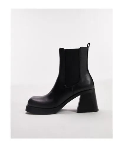 Topshop Womens Bay square toe heeled chelsea boot in black Polyurethane