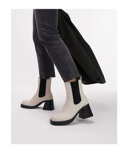 Topshop Womens Bay square toe heeled chelsea boot in off white