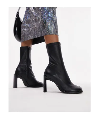 Topshop Womens Bowie premium leather round toe heeled boot in black