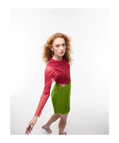 Topshop Womens colour block cut out long sleeve mini dress in multi - Multicolour