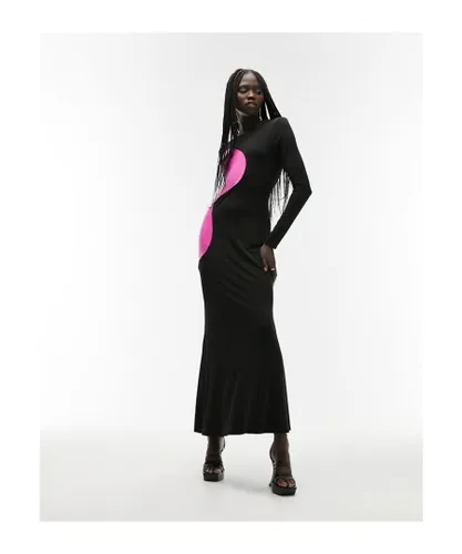 Topshop Womens colour block swirl jersey maxi in black and pink