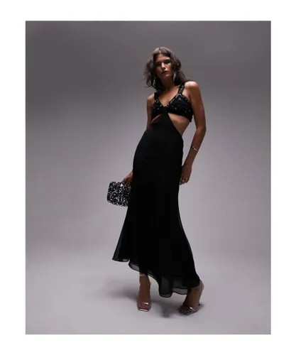 Topshop Womens embellished sheer knot front bralet midi dress in black