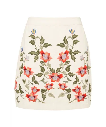 Topshop Womens Embroidered Floral Mini Skirt - Ivory Cotton