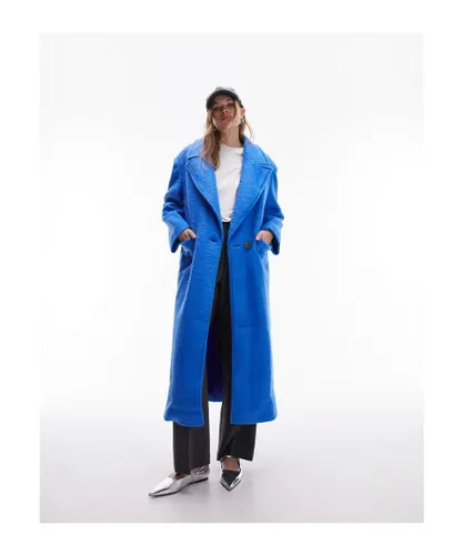 Topshop Womens extreme shoulder brushed overcoat in blue - Sky Blue