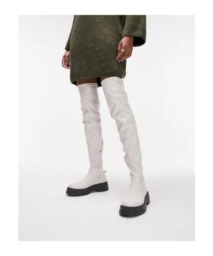 Topshop Womens Kate chunky over the knee boot in off white
