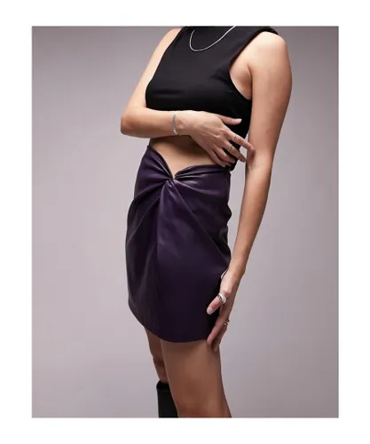 Topshop Womens leather look side twist mini skirt in purple