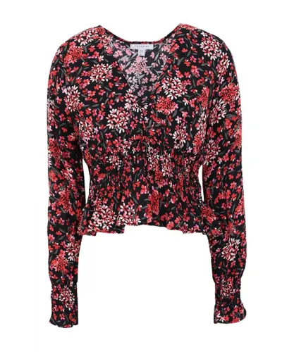 Topshop Womens Long Sleeve Ruched Crop Blouse - Red Viscose