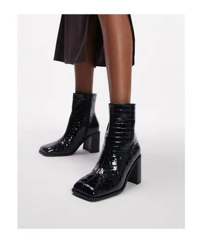 Topshop Womens Mae block heel ankle boot in black weave