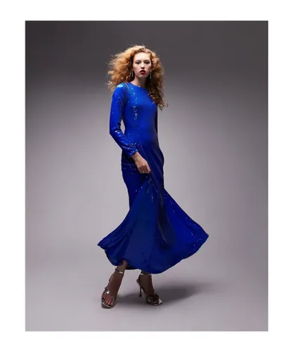 Topshop Womens maxi sequin dress in cobalt-Blue