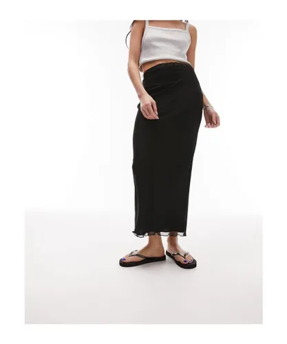 Topshop Womens mesh lace trim midi skirt in black