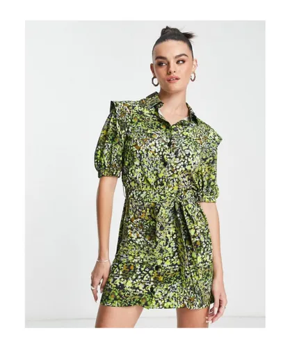 Topshop Womens mini shirt dress in camo print-Multi - Green