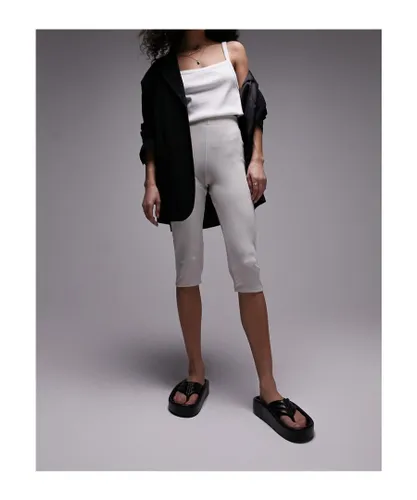 Topshop Womens ribbed cropped legging in off white
