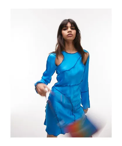 Topshop Womens seamed long sleeve mini dress in cobalt-Blue