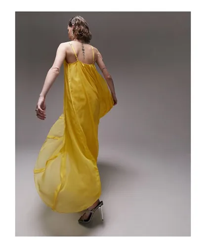 Topshop Womens sleeveless panelled midi dress in yellow