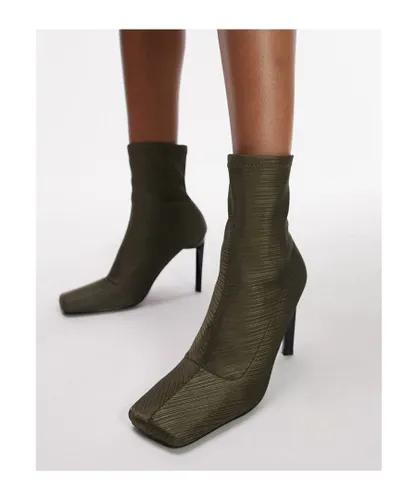 Topshop Womens Tia high heeled sock boot in khaki-Neutral