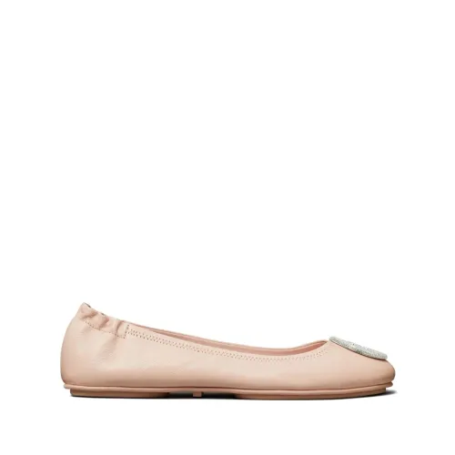 Tory Burch , Beige Leather Flats with Crystal Embellishment ,Pink female, Sizes: