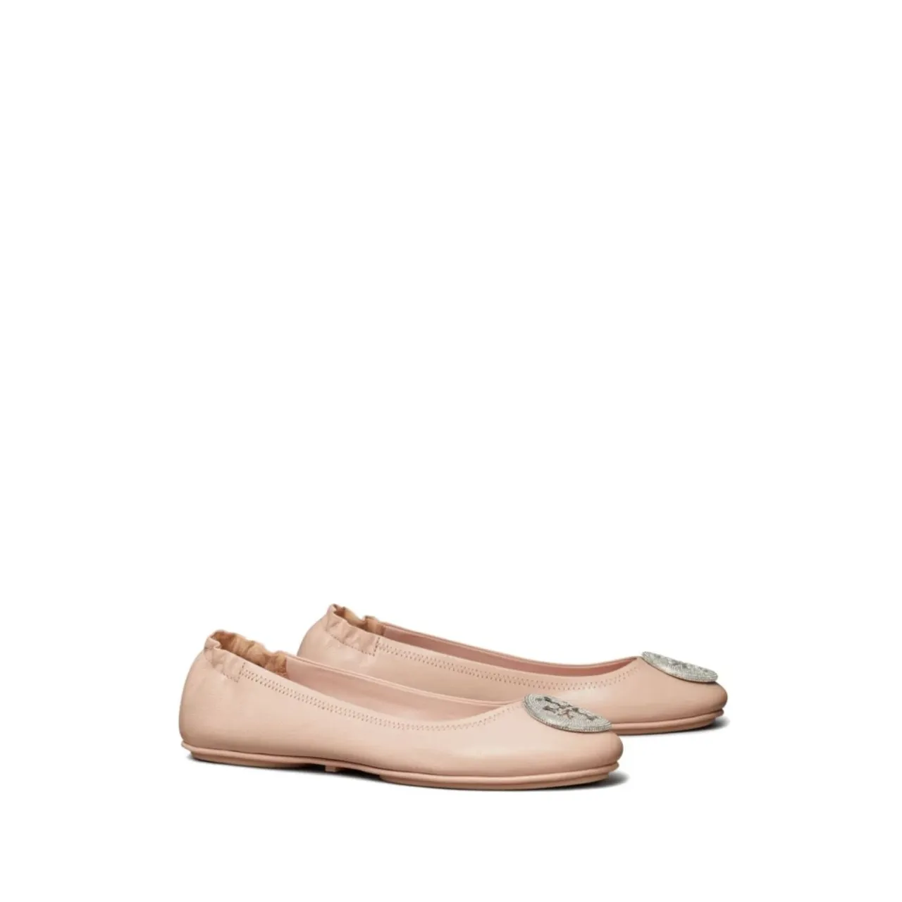Tory Burch , Beige Leather Flats with Crystal Embellishment ,Pink female, Sizes: