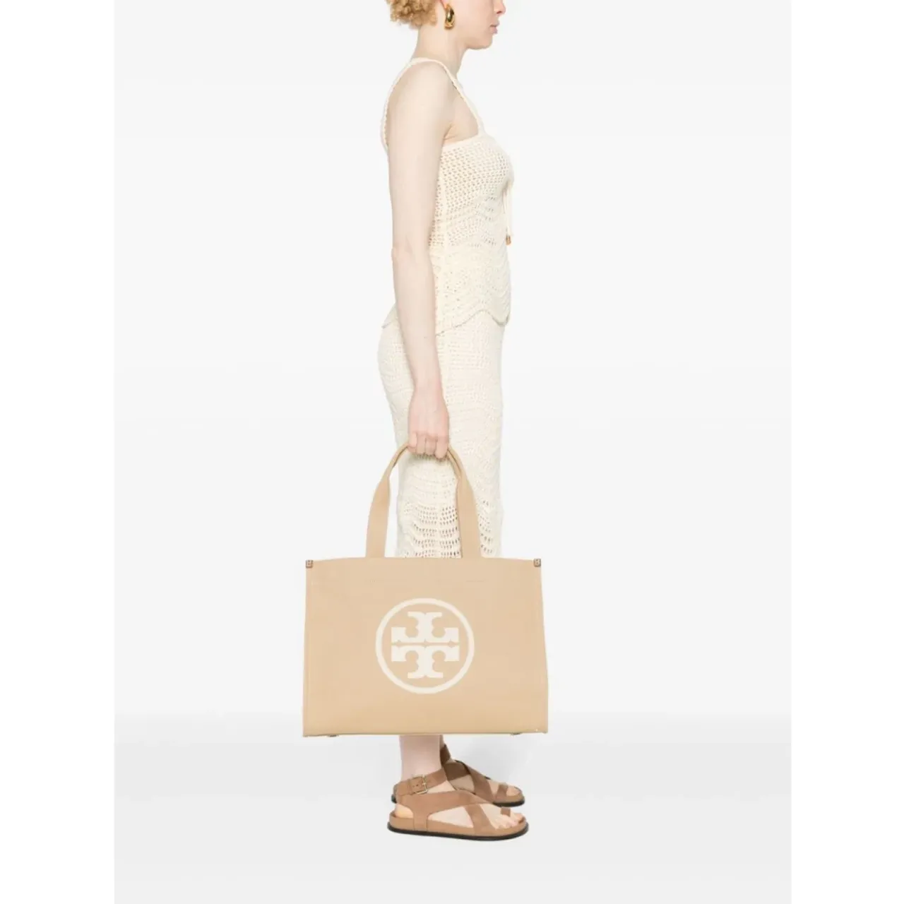 Tory Burch , Beige Tote Bag with Double T Motif ,Beige female, Sizes: ONE SIZE