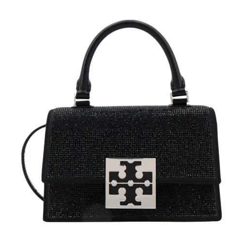 Tory Burch , Black Leather Handbag with Flap Closure ,Black female, Sizes: ONE SIZE