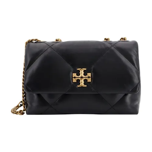 Tory Burch , Black Leather Shoulder Bag with Flap Closure ,Black female, Sizes: ONE SIZE