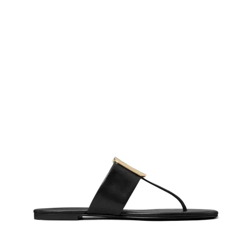 Tory Burch , Black Leather Slip-On Sandals with Debossed Logo ,Black female, Sizes: