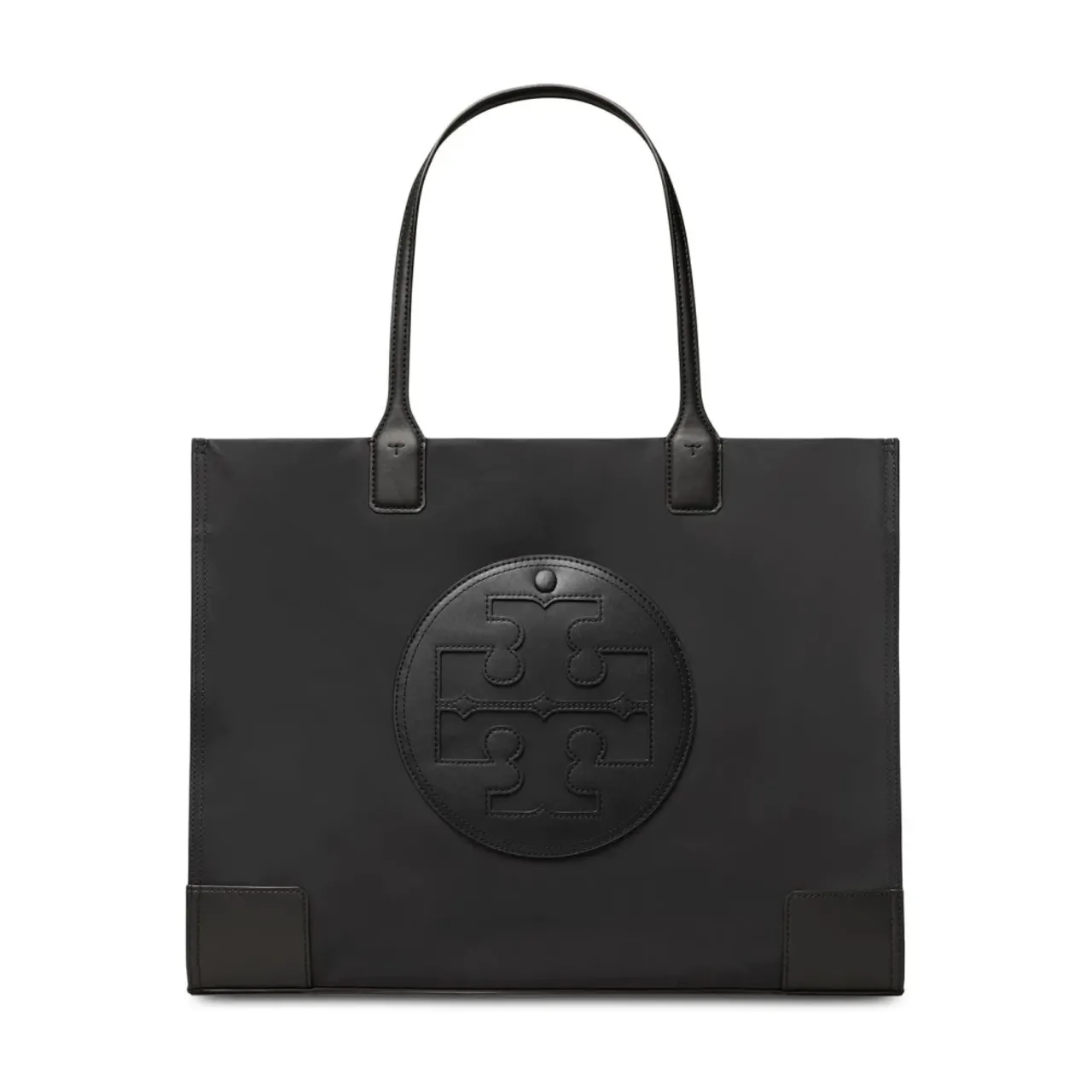 Tory Burch , Blackylon Tote Bag with Leather Details ,Black female, Sizes: ONE SIZE