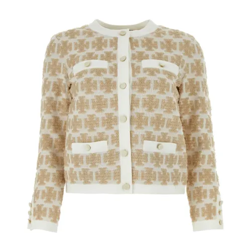 Tory Burch , Embroidered polyester blend cardigan ,Beige female, Sizes: