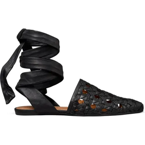 Tory Burch , Flat Leather Sandals ,Black female, Sizes: