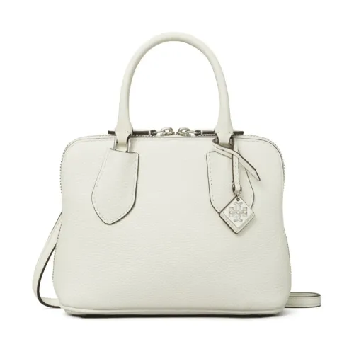 Tory Burch , Grained Leather White Bag with Logo Charm ,White female, Sizes: ONE SIZE