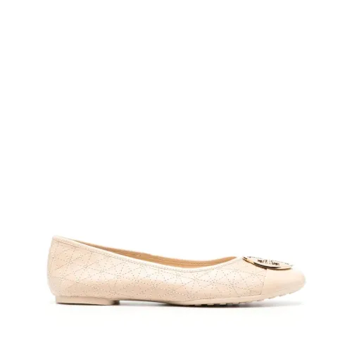 Tory Burch , Layered Beige Flat Shoes with Double T Metal Hardware ,Beige female, Sizes: