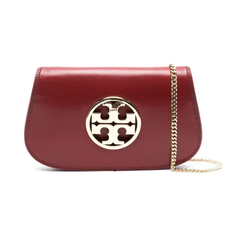Tory Burch , Red Double T-Plaque Leather Shoulder Bag ,Red female, Sizes: ONE SIZE